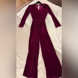 Elegant Dark Magenta Velvet Jumpsuit